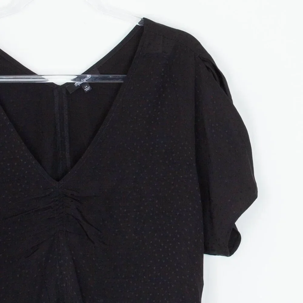 Madewell Womens Puff‎ Sleeve Top Floral Jacquard Size 14 Black Whimsigoth Witchy